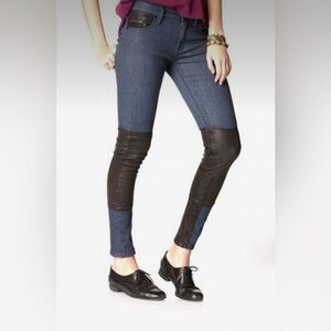 Hudson Skinny Jeans w/ Leather Panels | Size 25 | Lamb Nappa | New